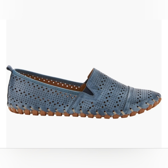 Spring Step Fredia Laser Cut Leather Moccasin Flats Loafer, Blue, Size EU 41 - Picture 1 of 8